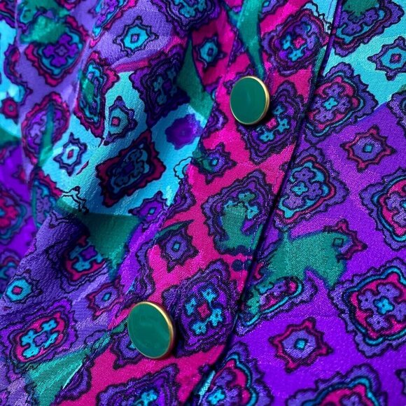 Vintage Silk Blouse Size 16 Anne Crimmins for Umi Collections 90s Purple Print - Picture 7 of 12